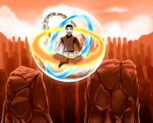 Load image into Gallery viewer, Man drawn as Aang bending all elements together sitting in an Avatar state in this personalised Avatar portrait.