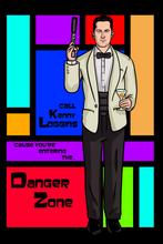 Load image into Gallery viewer, Archer portrait of a man wearing a suit, standing straight, holding a pistol in one hand and a glass of margarita in another.