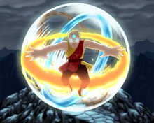 Load image into Gallery viewer, A man with dirty blonde hair, wearing red and yellow outfit, bending all the elements together in a personalised Avatar picture.