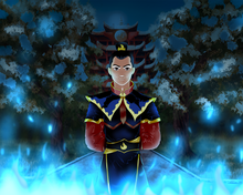 Load image into Gallery viewer, Personalised Avatar portrait of a  man dressed as Azula, standing amidst trees in the night.