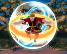 Load image into Gallery viewer, Avatar custom drawing of a man with glowing eyes, bending all the elements together in the middle of a forest.