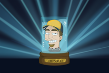 Load image into Gallery viewer, A man named Donald is inside a jar wearing a yellow cap and having a devilish grin on his face in this Futurama portrait.
