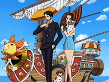 Load image into Gallery viewer, One Piece custom portrait of 2 people and their dog (girl holding it)