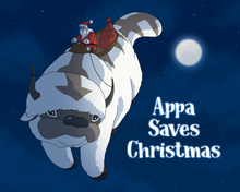 Load image into Gallery viewer, Avatar The Last Airbender portrait in which Santa Clause is riding on Apppa in the night with text written in sky "Appa saves christmas".