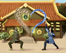 Load image into Gallery viewer, Avatar style Couples portrait where the man is an earthbender and woman is a waterbender, making a heart with their powers.