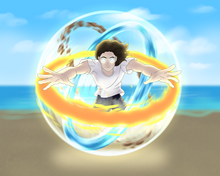 Load image into Gallery viewer, A woman in an avatar state with glowing eyes bending all the elements together in this personalised avatar portrait.