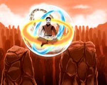 Load image into Gallery viewer, Man drawn as Aang bending all elements together sitting in an Avatar state in this personalised Avatar portrait.
