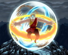Load image into Gallery viewer, A man with dirty blonde hair, wearing red and yellow outfit, bending all the elements together in a personalised Avatar picture.
