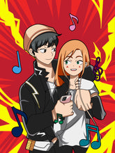 Load image into Gallery viewer, my hero academia portrait of a couple drawn as jiro and kaminari, with electricity and music notes coming off of them.
