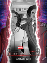 Load image into Gallery viewer, Custom Wanda vision style portrait of a couple  with the same outfits and background as the wanda vision poster.

