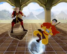 Load image into Gallery viewer, A couple drawn as earth bender and air bender and the woman is holding swords in both her hands in this Avatar couple portrait.
