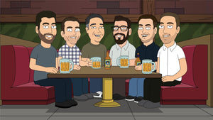 Friends chilling in The Drunken Clam enjoying beers and looking in the front in this custom family guy art.