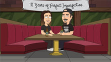 Load image into Gallery viewer, A couple sitting in The Drunken Clam, celebrating their 10th anniversary and enjoying drinks together in this family guy portrait.
